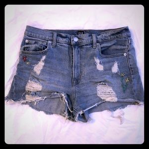 Distressed jean shorts